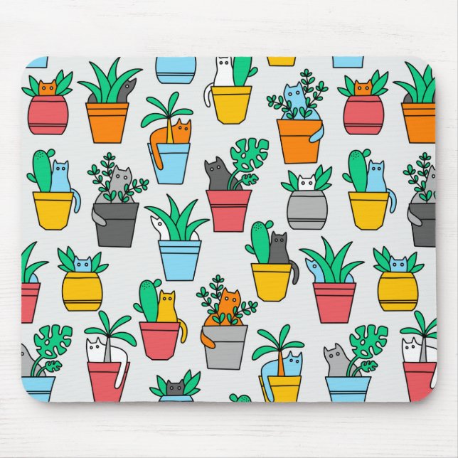 Cats in the flowerpots mouse pad (Front)