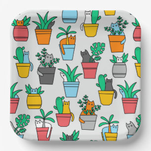 Cats in the flowerpots paper plate