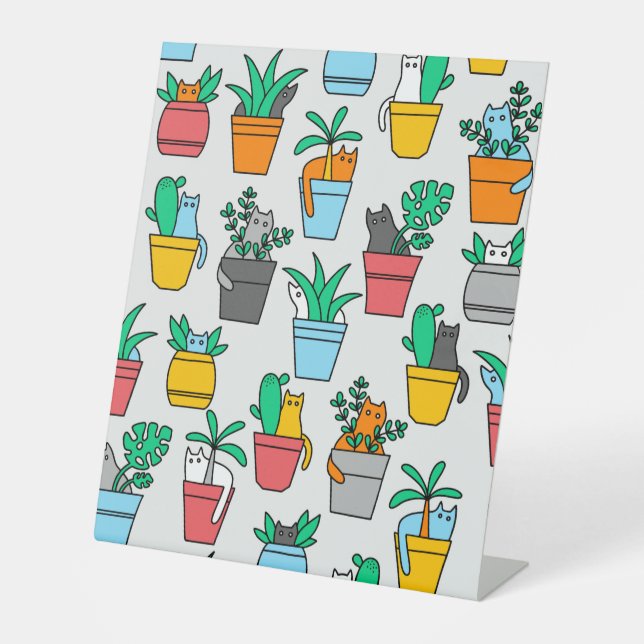 Cats in the flowerpots pedestal sign (Front)