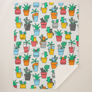 Cats in the flowerpots sherpa blanket