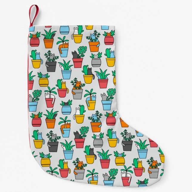 Cats in the flowerpots small christmas stocking (Front)