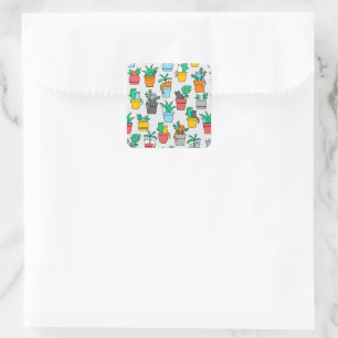Cats in the flowerpots square sticker