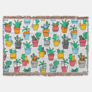 Cats in the flowerpots throw blanket