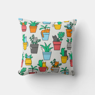 Cats in the flowerpots throw pillow