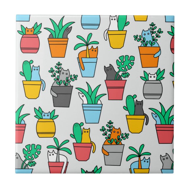 Cats in the flowerpots tile (Front)