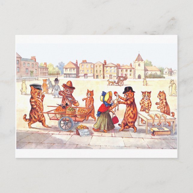 Cats in the Market Square by Louis Wain Postcard (Front)