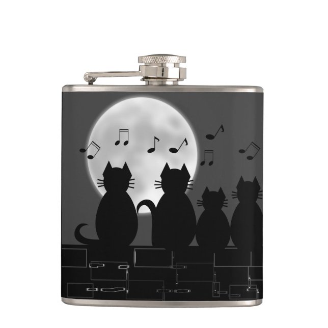 Cats in the moonlight hip flask (Front)