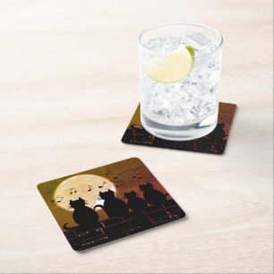 Cats in the moonlight square paper coaster