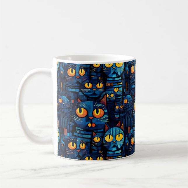 Cats In The Night Whimsical Art Coffee Mug (Left)