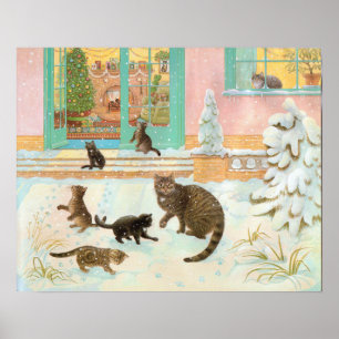 Cats in the Snow Painting Poster