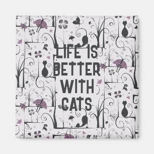 Cats in Trees Cute Silhouette Pattern Personalize Magnet