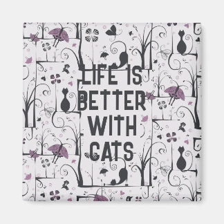 Cats in Trees Cute Silhouette Pattern Personalize Magnet