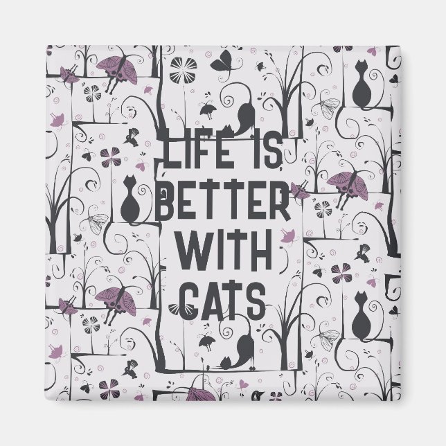 Cats in Trees Cute Silhouette Pattern Personalize Magnet (Front)