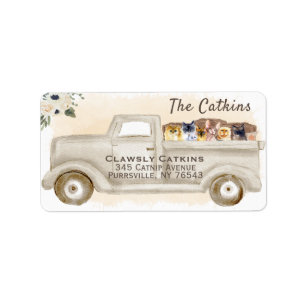 Cats in Truck with Boxes, Return Address Label