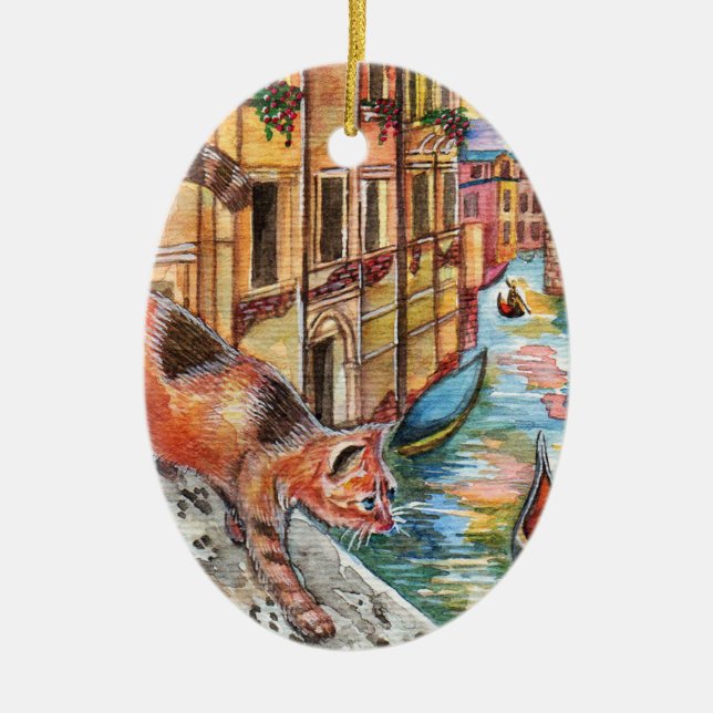 Cats In Venice Ceramic Ornament (Front)