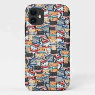 Cats in Winter Scarves & Hats Pattern iPhone 11 Case