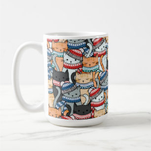Cats in Winter Scarves & Hats Pattern Coffee Mug