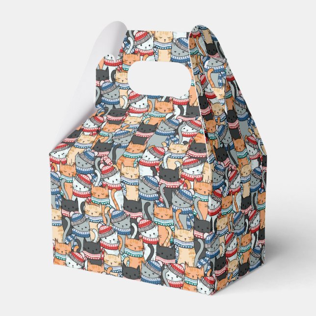 Cats in Winter Scarves & Hats Pattern Favor Box (Front Side)