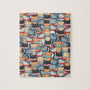 Cats in Winter Scarves & Hats Pattern Jigsaw Puzzle