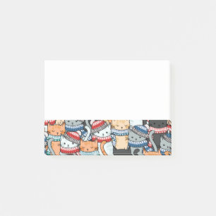 Cats in Winter Scarves & Hats Pattern Post-it Notes