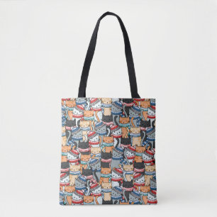 Cats in Winter Scarves & Hats Pattern Tote Bag
