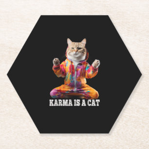 Cats , Karma is a cat, Yoga sports cat Paper Coaster