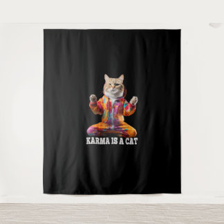 Cats , Karma is a cat, Yoga sports cat Tapestry