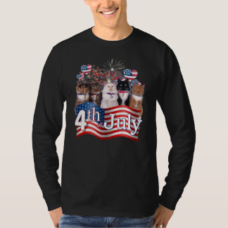 Cats Kitten Heart Firework American Flag 4th Of T-Shirt
