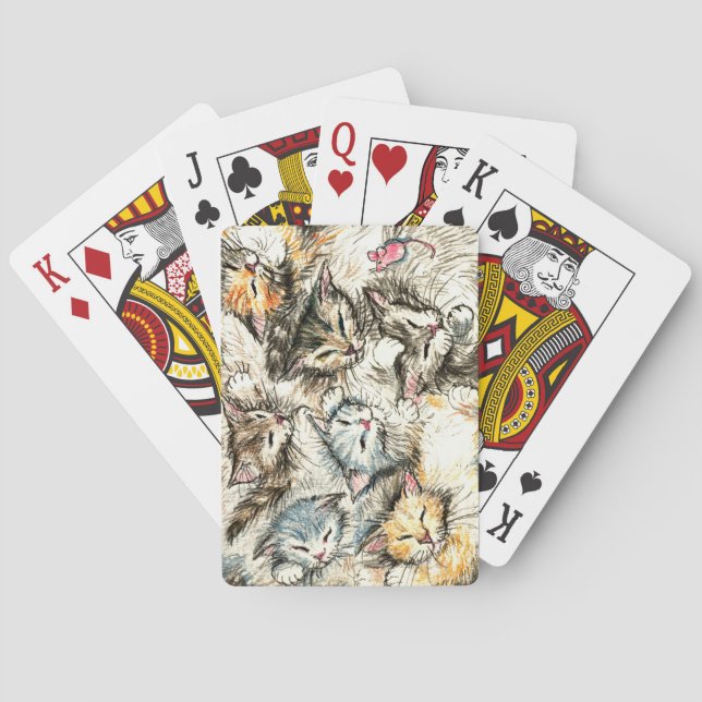 Cats, kittens and pink mouse toy playing cards (Back)