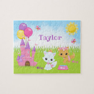 Cats Kittens Castle Pink and Purple Jigsaw Puzzle