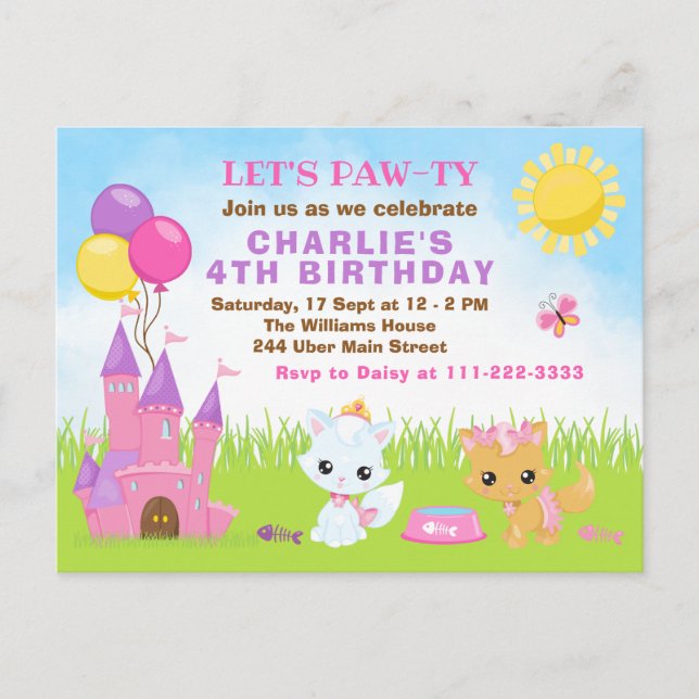 Cats Kittens Castle Rose Anniversaire Carte postal (Devant)