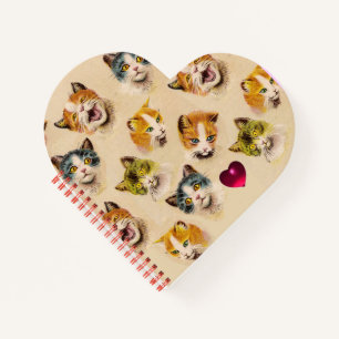 CATS,KITTENS Funny Vintage Cat Portraits Red Heart Notebook