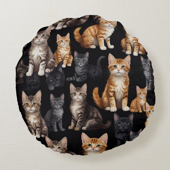 Cats & Kittens  Round Pillow (Back)