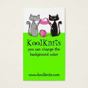 Cats knitting needles yarn gift tag business cards