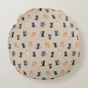 Cats & Knives Round Pillow