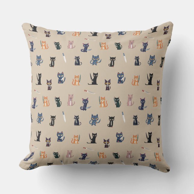 Cats & Knives Throw Pillow (Front)