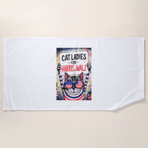 Cats Ladies for Harris Walz  Beach Towel
