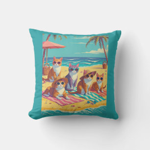 Cats Lounging on the Beach Outdoor Pillow