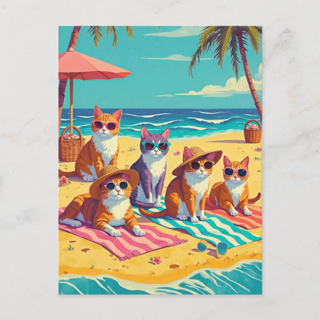 Cats Lounging on the Beach Postcard (Front)