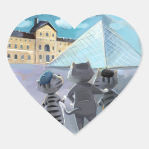 Cats Louvre Paris - Classic Heart Stickers