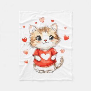Cats Lover Heart Girls Kitten Valentine’s Day Wome Fleece Blanket
