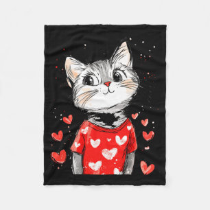 Cats Lover Heart Girls Kitten Valentine’s Day Wome Fleece Blanket