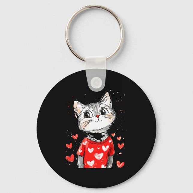 Cats Lover Heart Girls Kitten Valentine’s Day Wome Keychain (Front)
