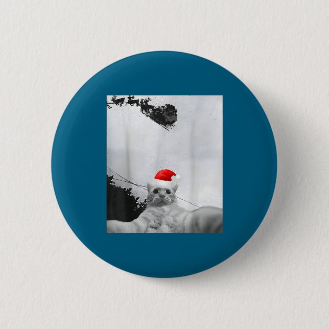 Cats Meme Funny Cat Selfie With Santa Hat Christma 2 Inch Round Button (Front)