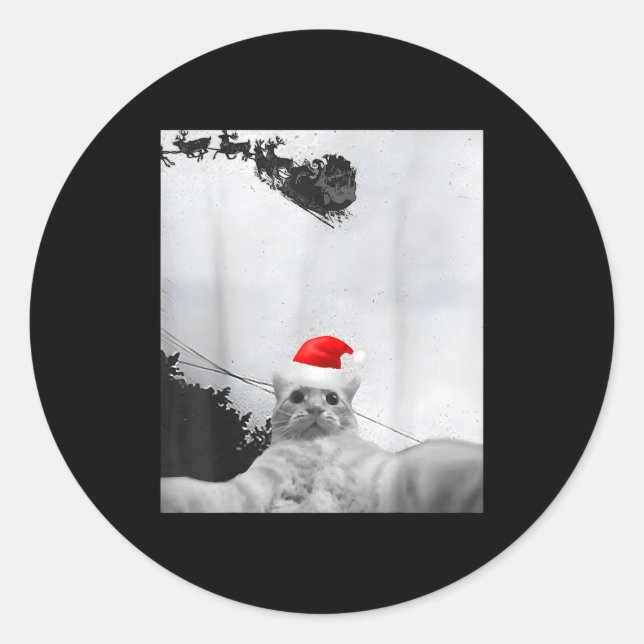 Cats Meme Funny Cat Selfie With Santa Hat Christma Classic Round Sticker (Front)
