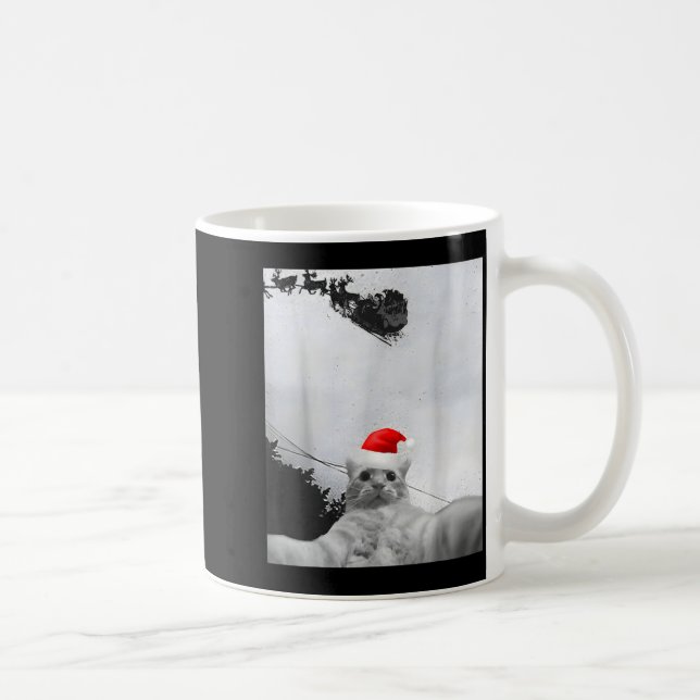 Cats Meme Funny Cat Selfie With Santa Hat Christma Coffee Mug (Right)
