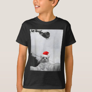 Cats Meme Funny Cat Selfie With Santa Hat Christma T-Shirt