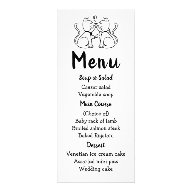 Cats Menu Black White Wedding Party Kitty Modern (Front)