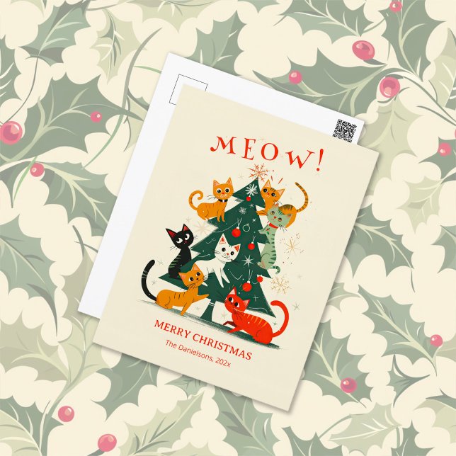 Cats Meow on a Christmas Tree Holiday Postcard (Cats Meow on a Christmas Tree postcard)
