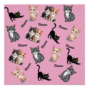 Cats meow pattern poster